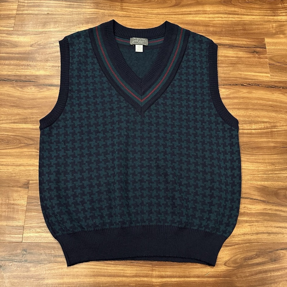 Vintage The Man's Shop Sweater Mens Large Green Wool Check Vest Uruguay 80s - Picture 1 of 6